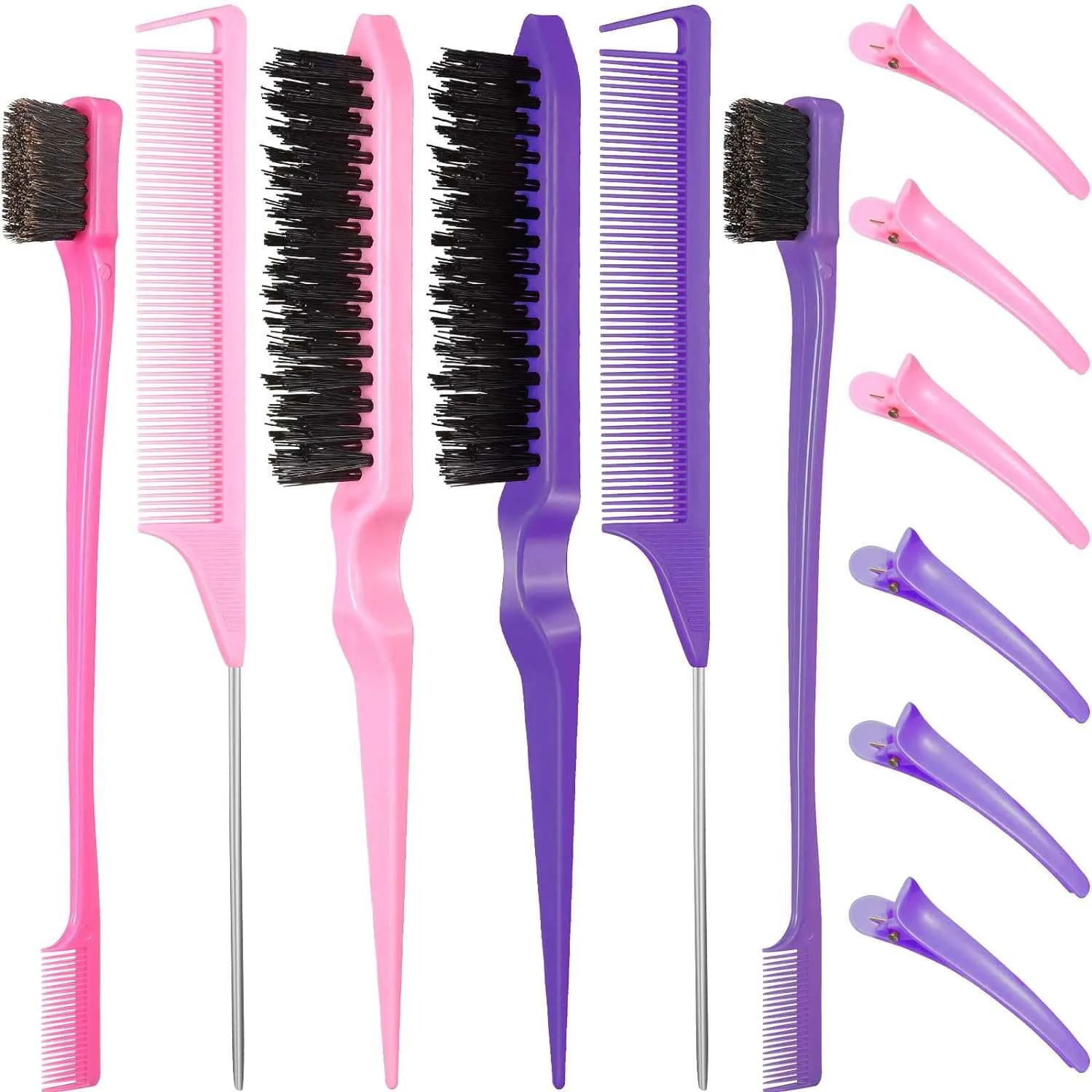 12 Pieces Hair Brush Set - Teasing, Edge, and Grooming Comb