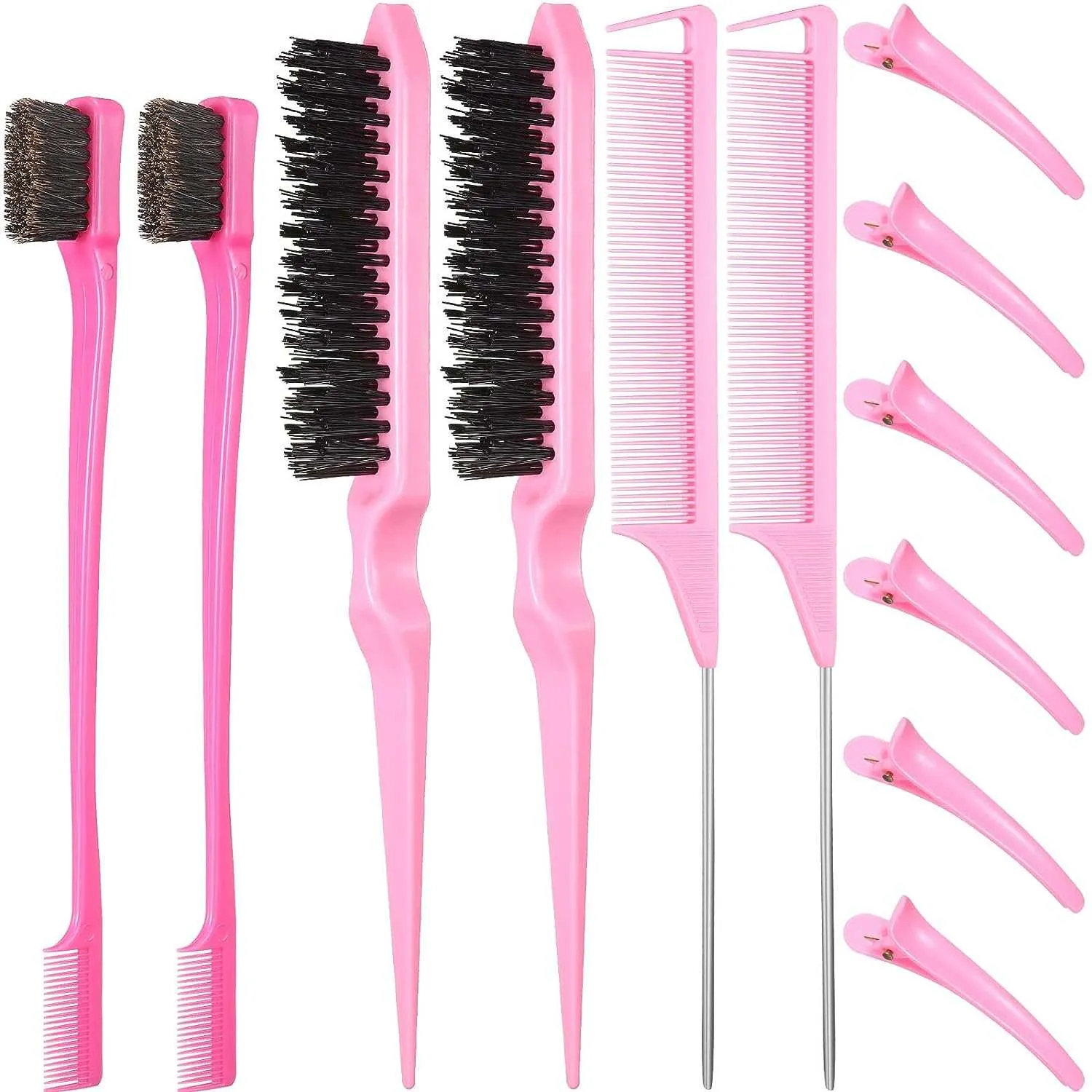 12 Pieces Hair Brush Set - Teasing, Edge, and Grooming Comb