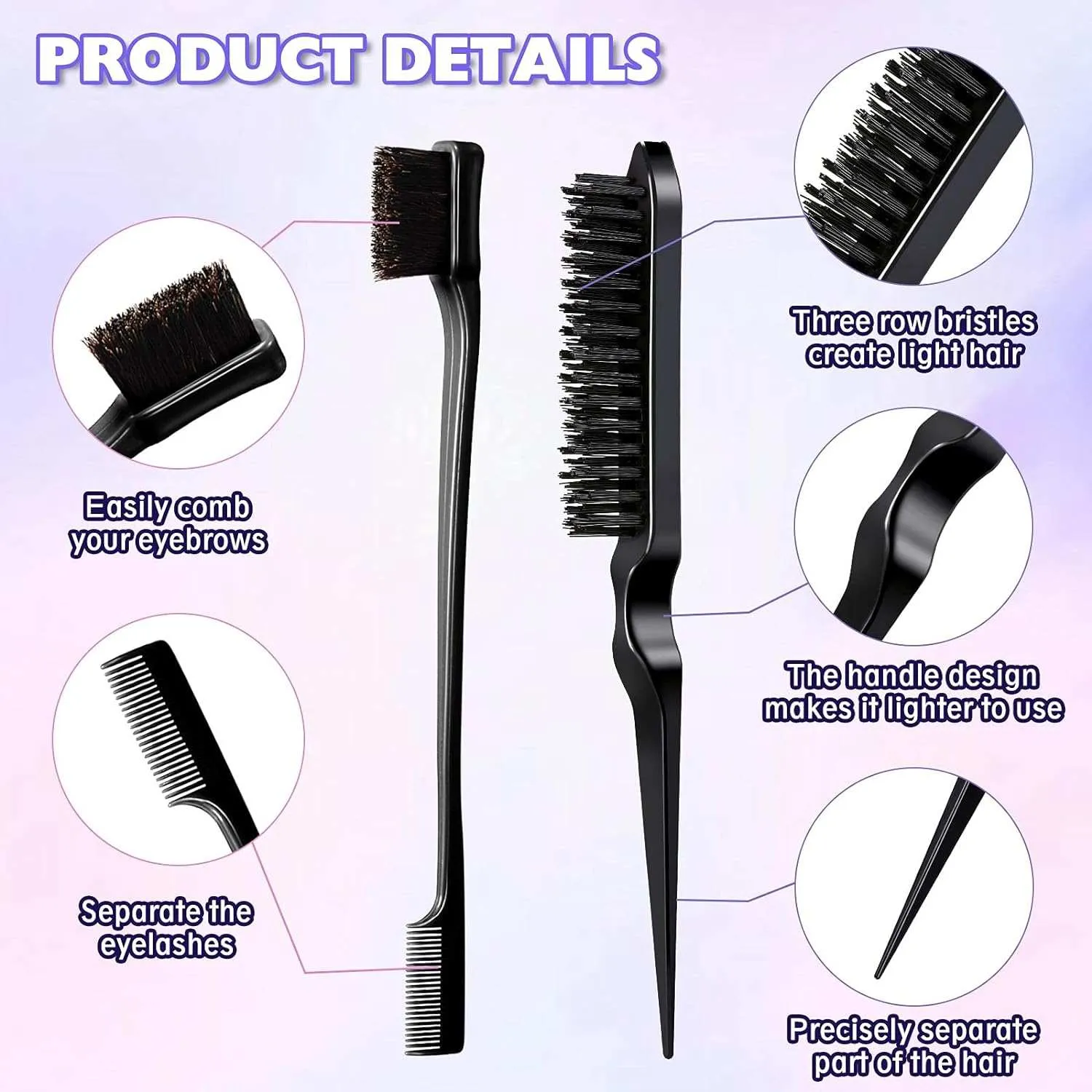 12 Pieces Hair Brush Set - Teasing, Edge, and Grooming Comb