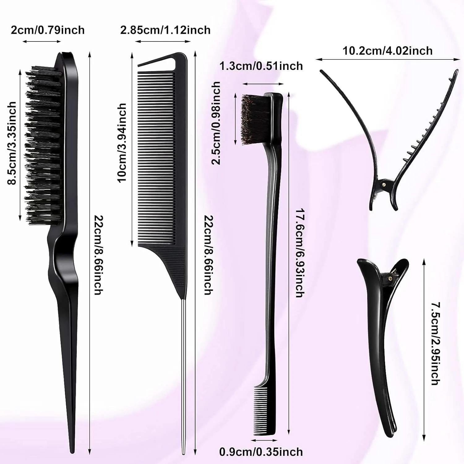 12 Pieces Hair Brush Set - Teasing, Edge, and Grooming Comb