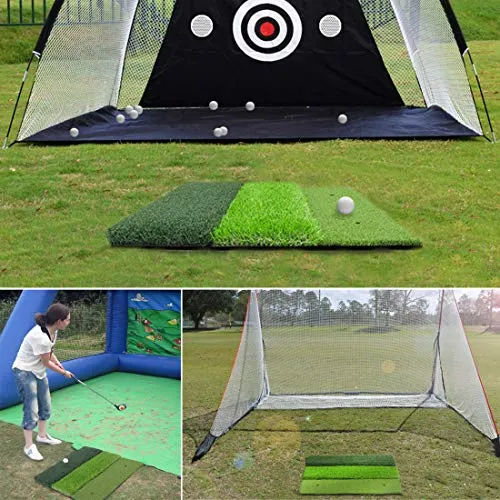 25 x 25 Golf Hitting Mat - 3-in-1 Foldable Turf Grass Mat with Balls & Tees