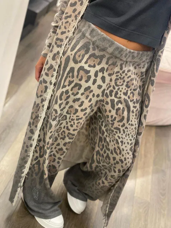 2Pcs Leopard Print Cardigan & Long Pants