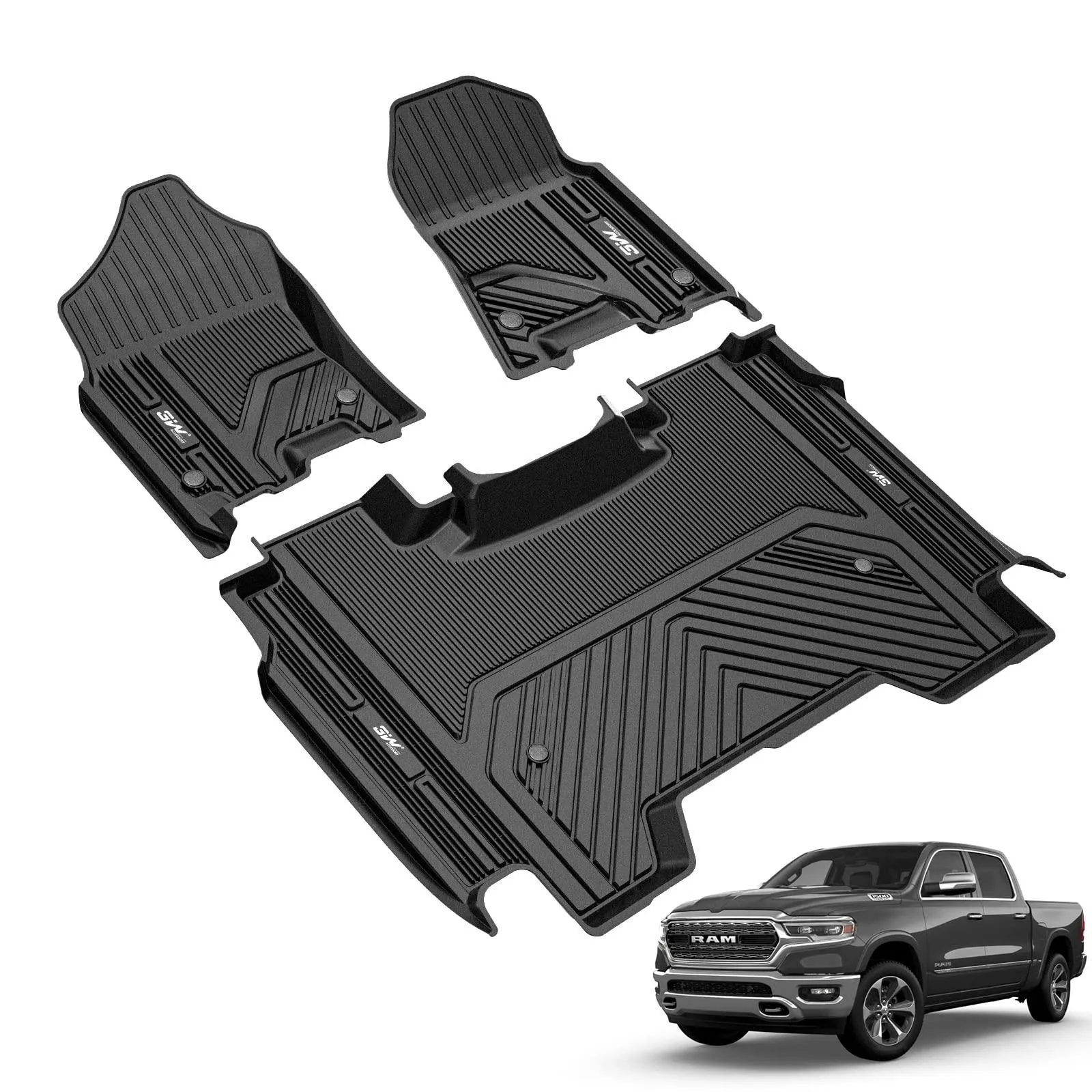 3W Dodge Ram 1500 2019-2024 New Body (NOT Classic Models) Custom Floor Mats TPE Material & All-Weather Protection