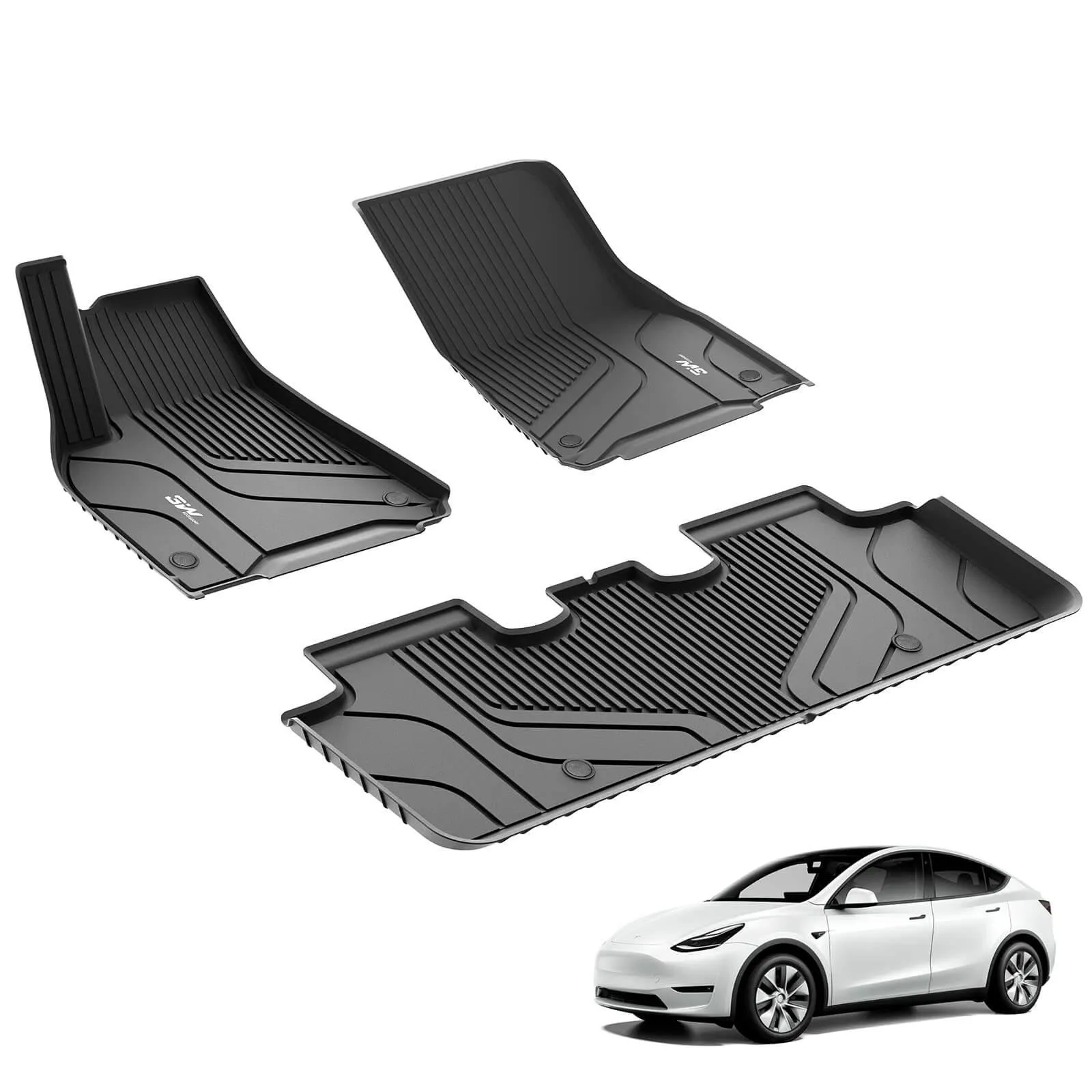 3W Tesla Model Y 2020-2024 Custom Floor Mats / Trunk Mats TPE Material & All-Weather Protection 5-Seater