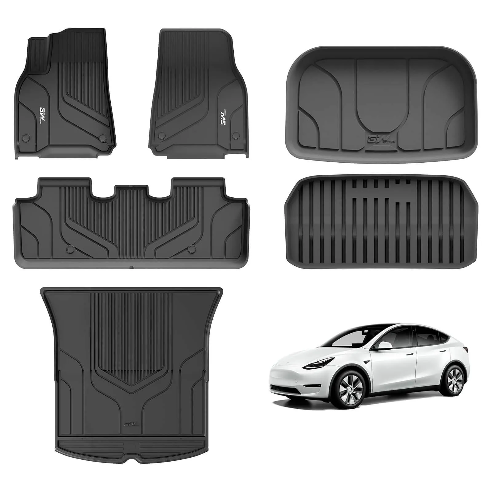 3W Tesla Model Y 2020-2024 Custom Floor Mats / Trunk Mats TPE Material & All-Weather Protection 5-Seater