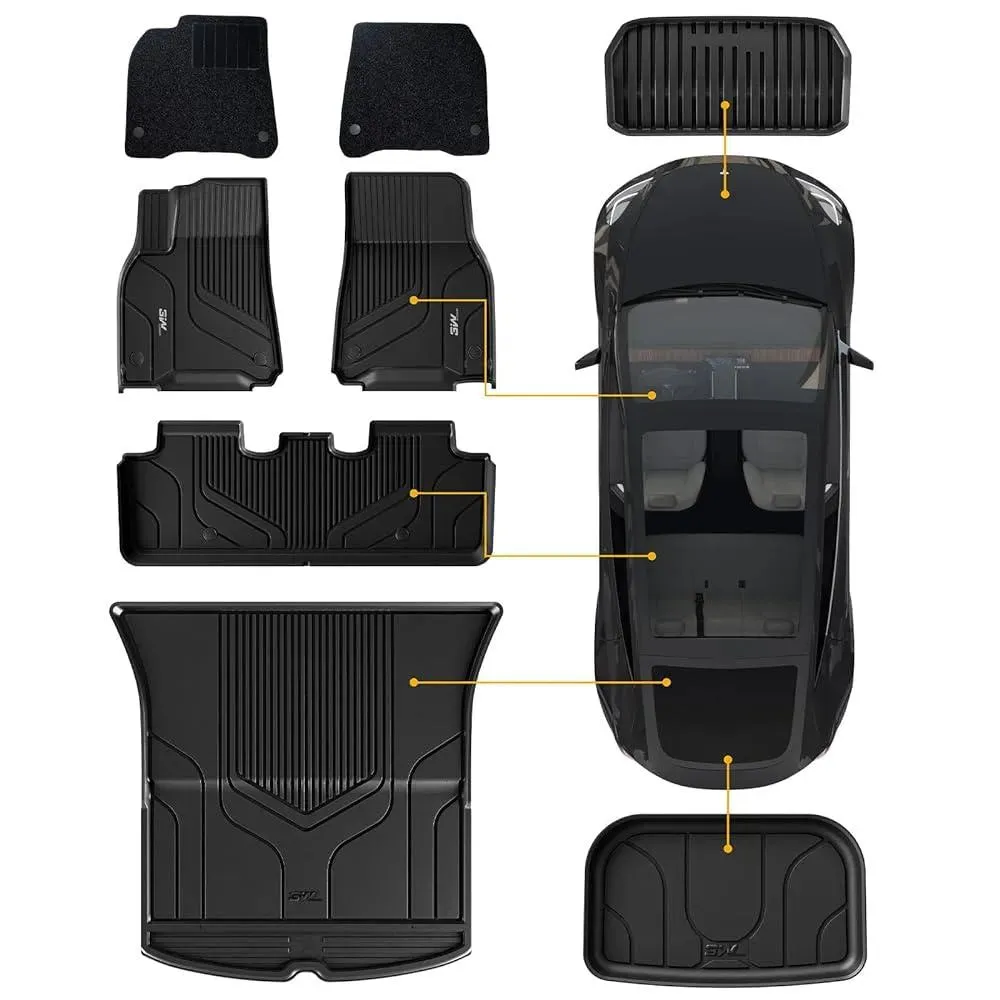 3W Tesla Model Y 2020-2024 Custom Floor Mats / Trunk Mats TPE Material & All-Weather Protection 5-Seater