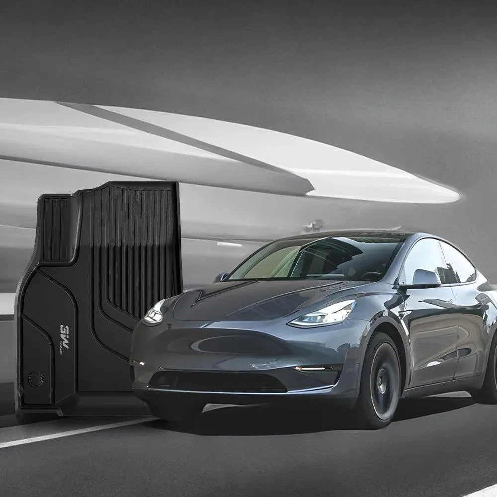 3W Tesla Model Y 2020-2024 Custom Floor Mats / Trunk Mats TPE Material & All-Weather Protection 5-Seater