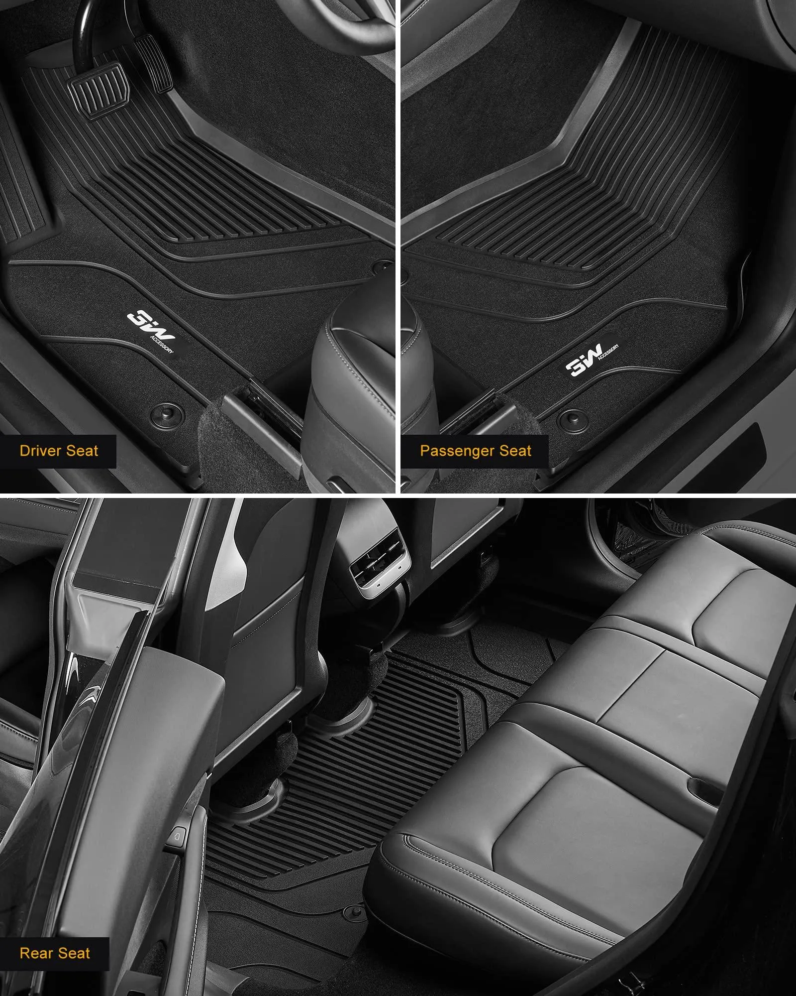 3W Tesla Model Y 2020-2024 Custom Floor Mats / Trunk Mats TPE Material & All-Weather Protection 5-Seater