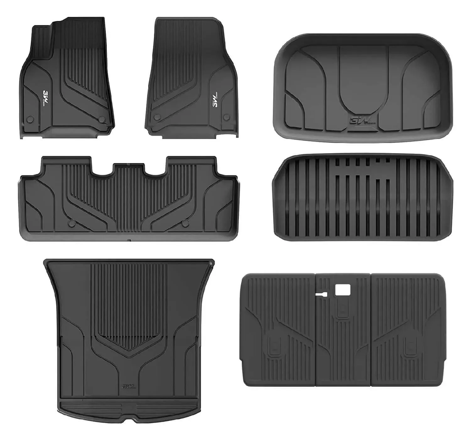 3W Tesla Model Y 2020-2024 Custom Floor Mats / Trunk Mats TPE Material & All-Weather Protection 5-Seater