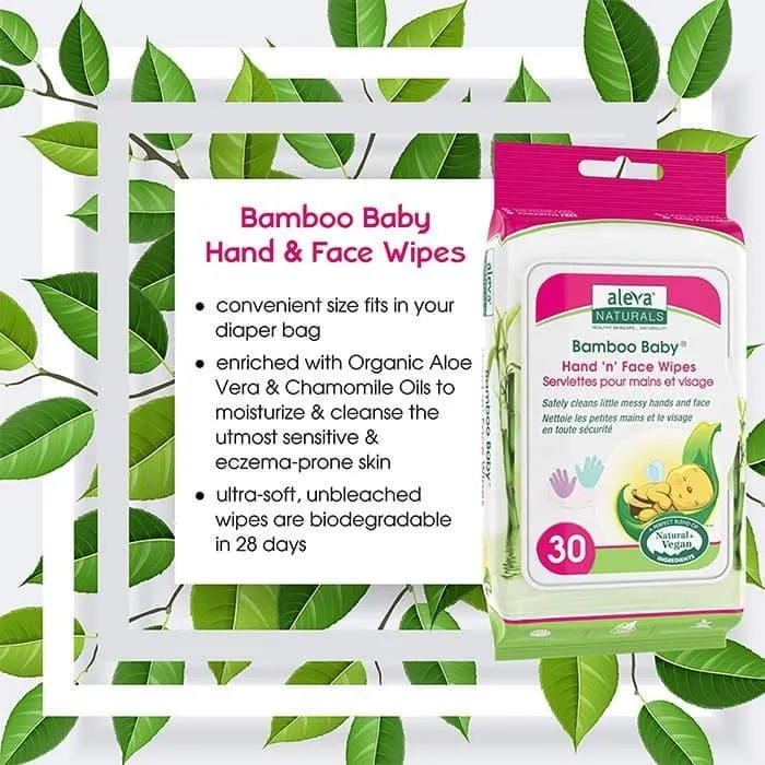 Aleva Bamboo Baby Hand 'n' Face Wipes - 30ct