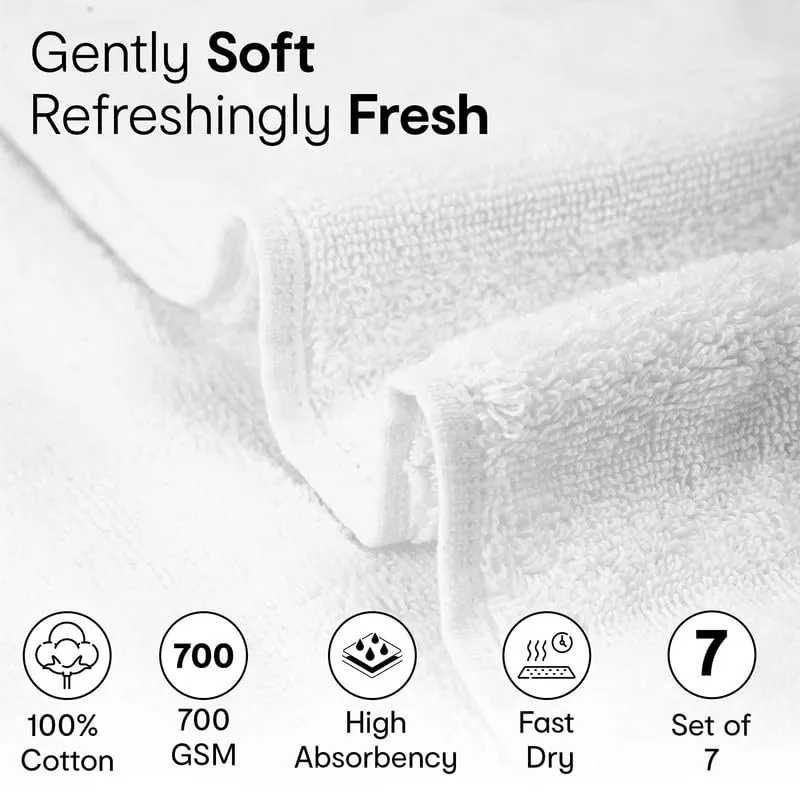 Anko Australia 100% Cotton 700 GSM Ribbed Towel Set | 1 Bath Towel, 2 Hand Towels, 4 Face Towels | Super-Soft, Absorbent, Quick-Drying | White Cotton Towels for Bath, Travel & Gym |