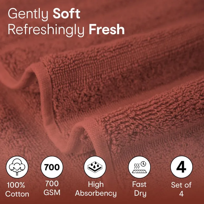 Anko Australia 100% Cotton 700 GSM Ribbed Towel Set | 2 Bath Towels, 2 Hand Towels | Super-Soft, Absorbent, Quick-Drying | Rust Cotton Towels for Bath, Travel & Gym | 135x68cm & 60x40cm