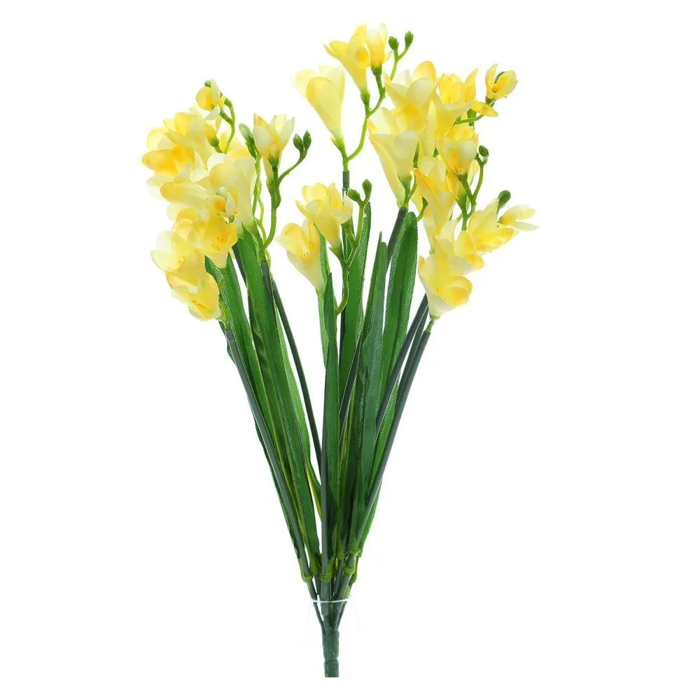 Artificial 52cm Yellow Freesia Bush with 12 Heads