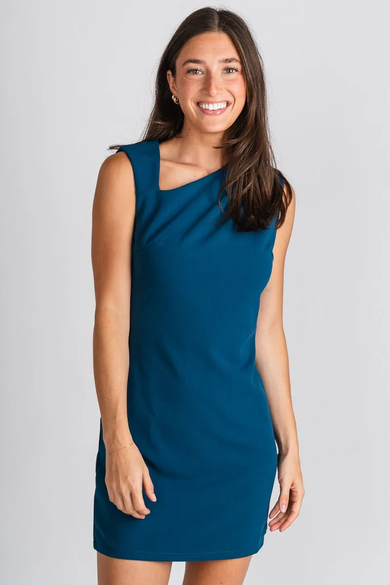 Asymmetrical knit dress teal blue