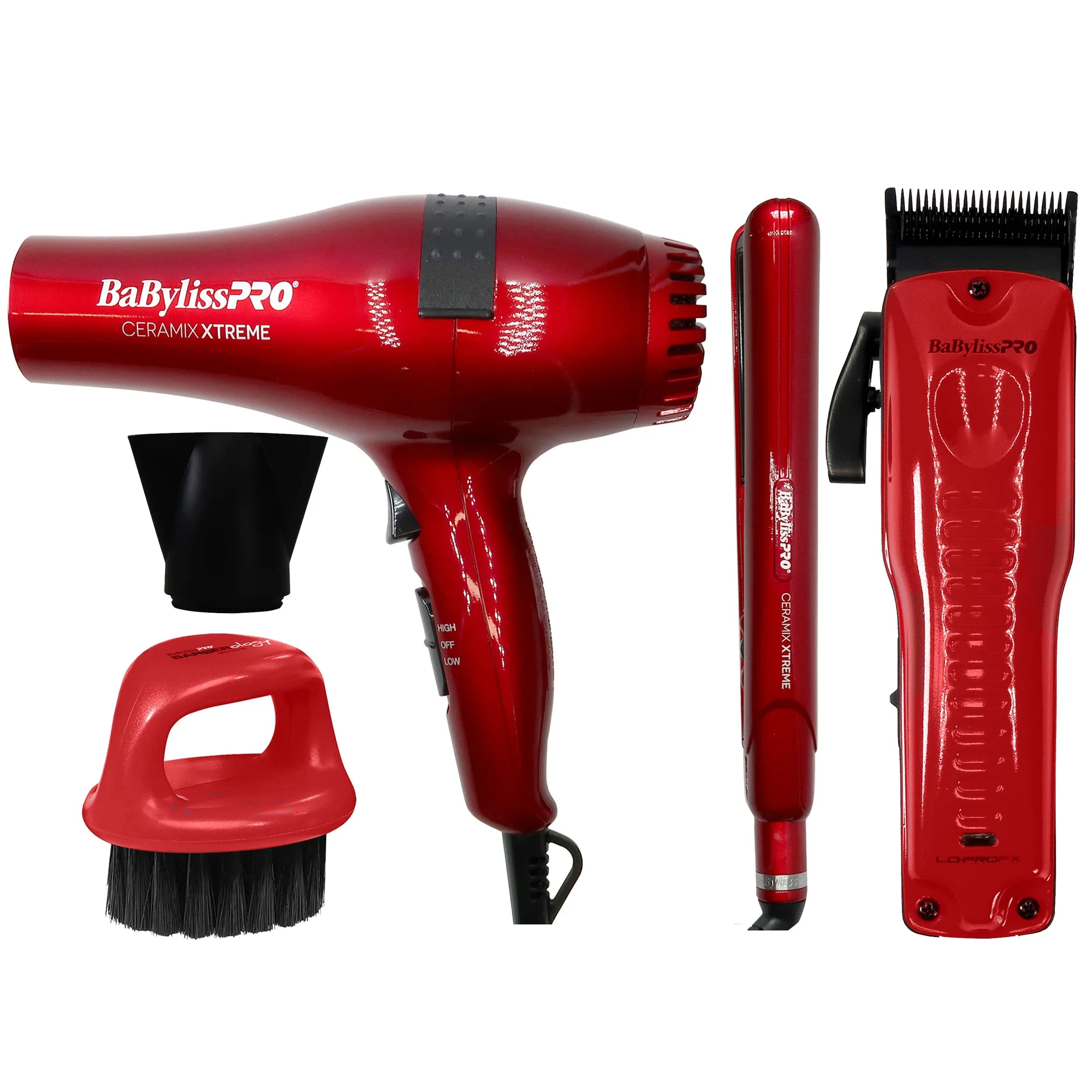 BaByliss Pro Ceramic Xtreme Limeted Edition Styling Set Dryer & 1" Straightening Iron CEPP1N with Limided Edition LO-PRO FX Cordless Clipper (Van Da' Goat) FX825RI and Neck Brush