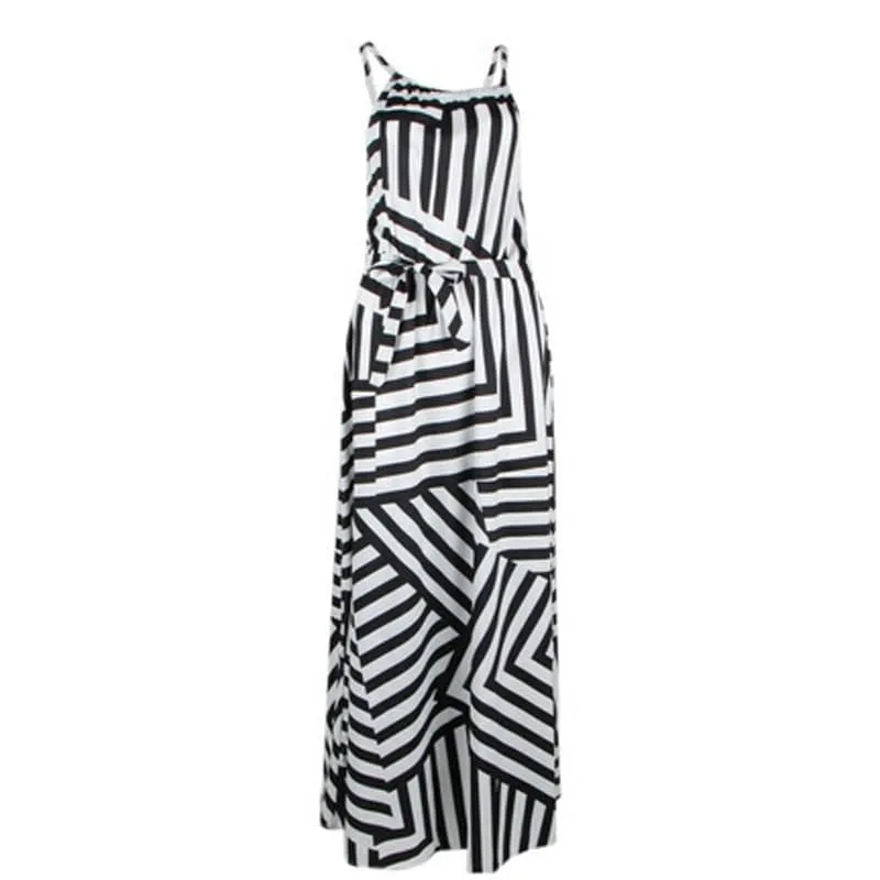 BIGSWEET Women's Trendy Fun Fashion Multiple Stripes Summer Maxi Long Dress