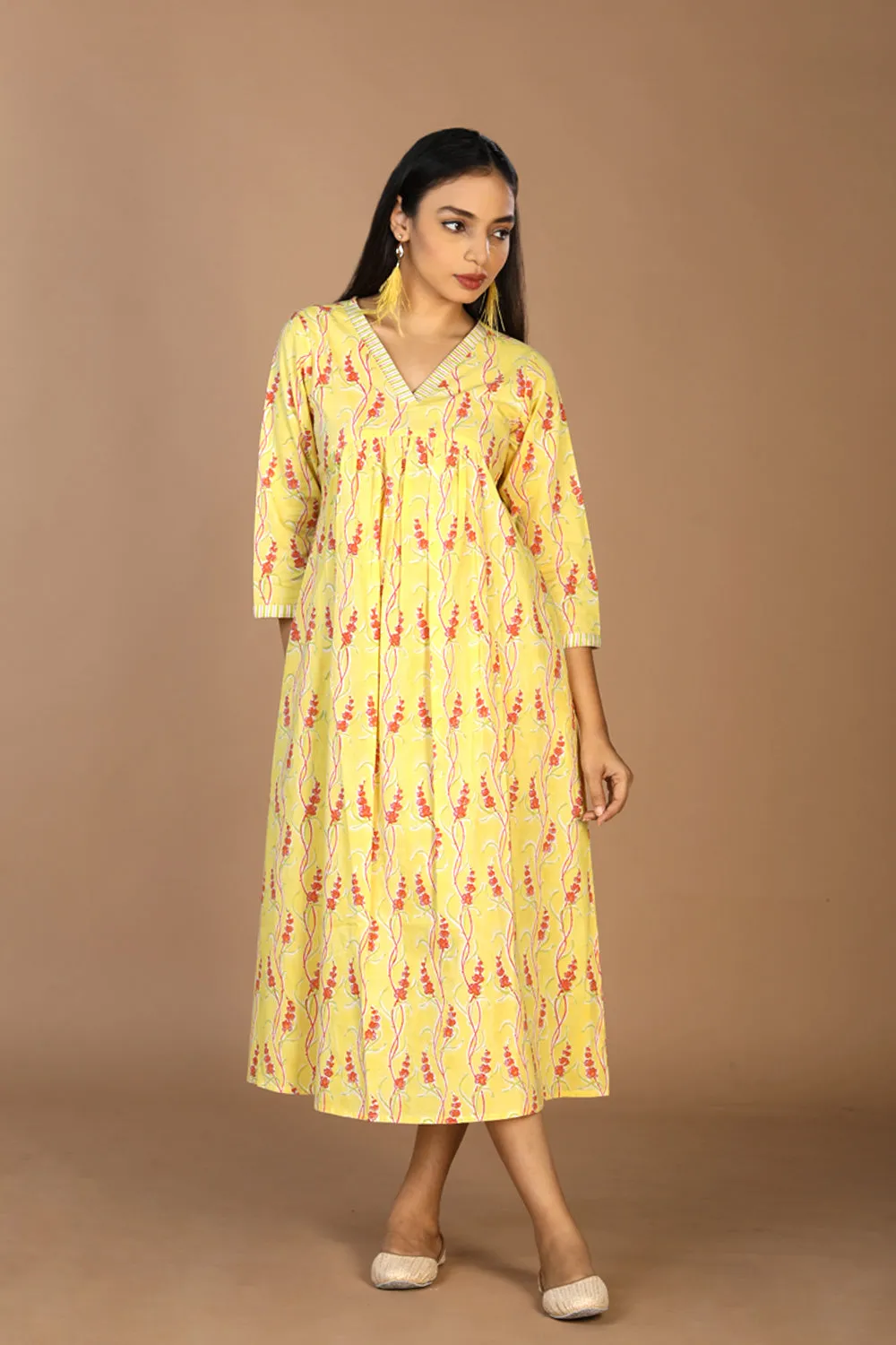 Block printed cotton dress