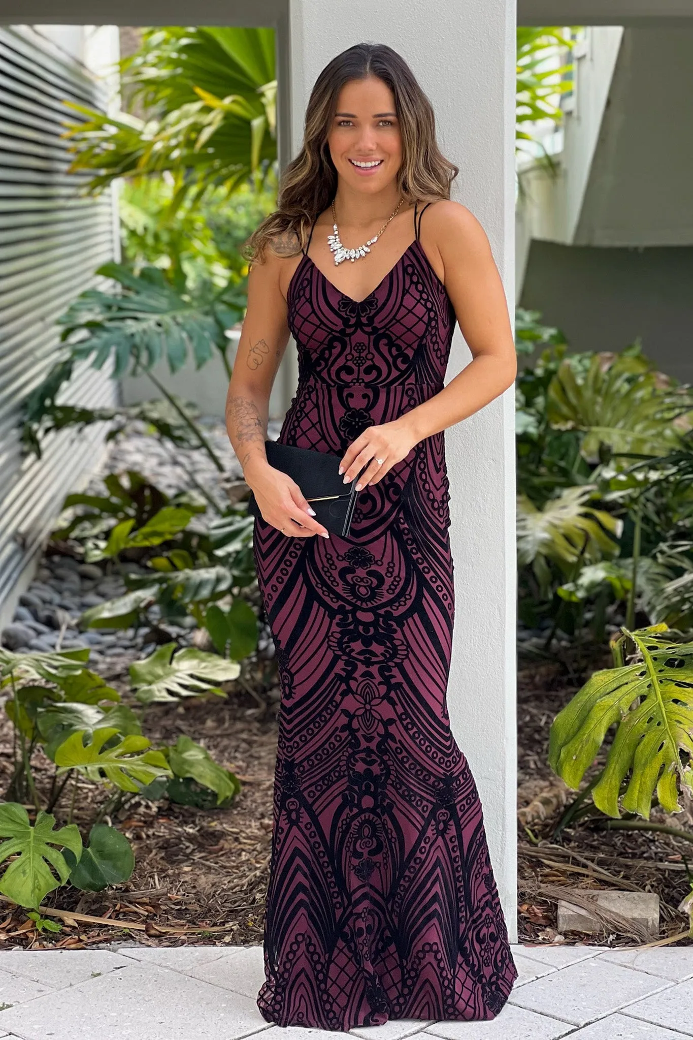 Burgundy Velvet Mermaid Maxi Dress