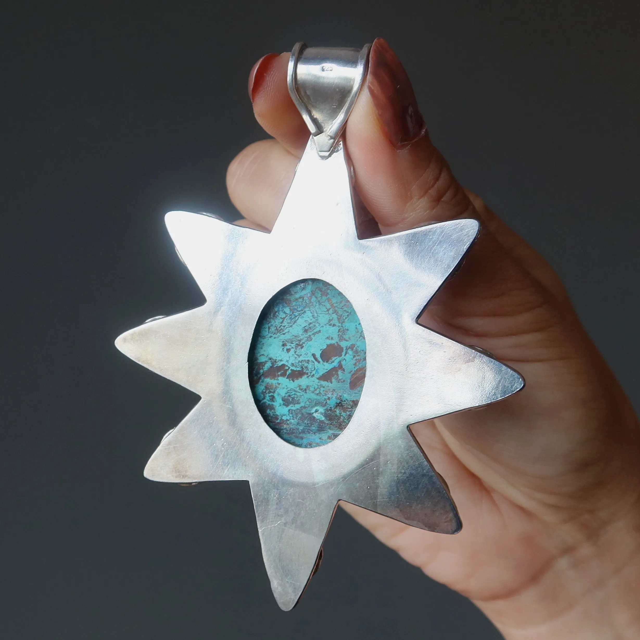 Chrysocolla Pendant Star Big 8-Point Gem Sterling Silver