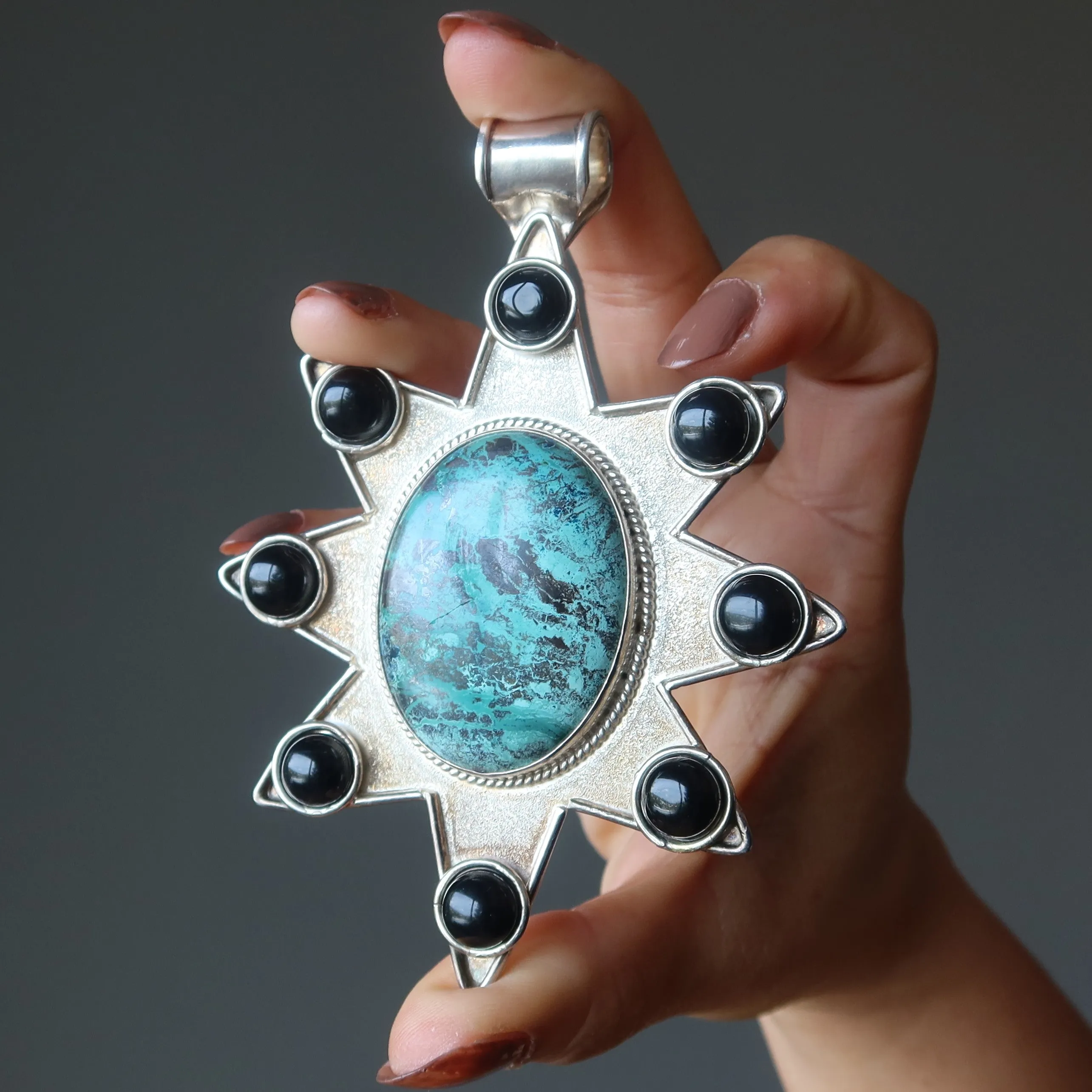 Chrysocolla Pendant Star Big 8-Point Gem Sterling Silver