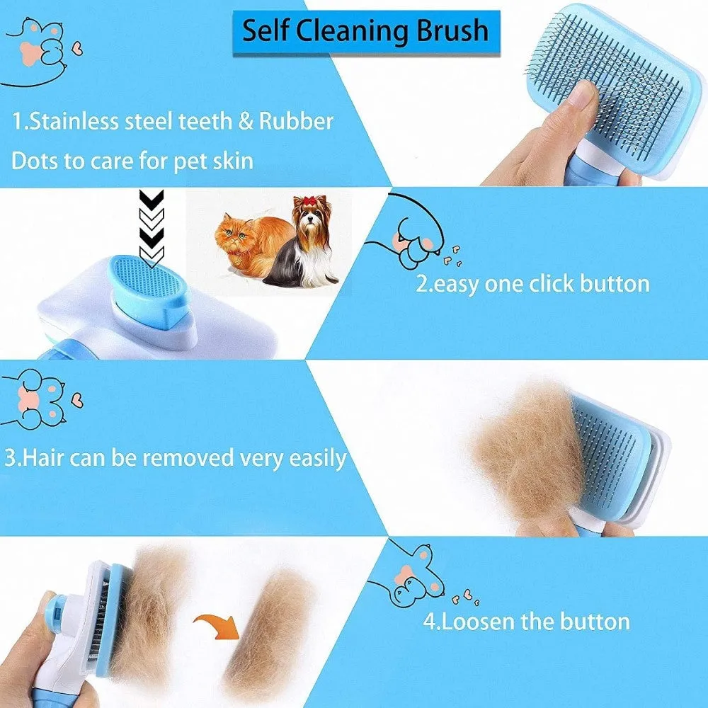 Chullbull Rectangle Slicker, Bath and Rubber Hand Brush Grooming Kit for Dogs