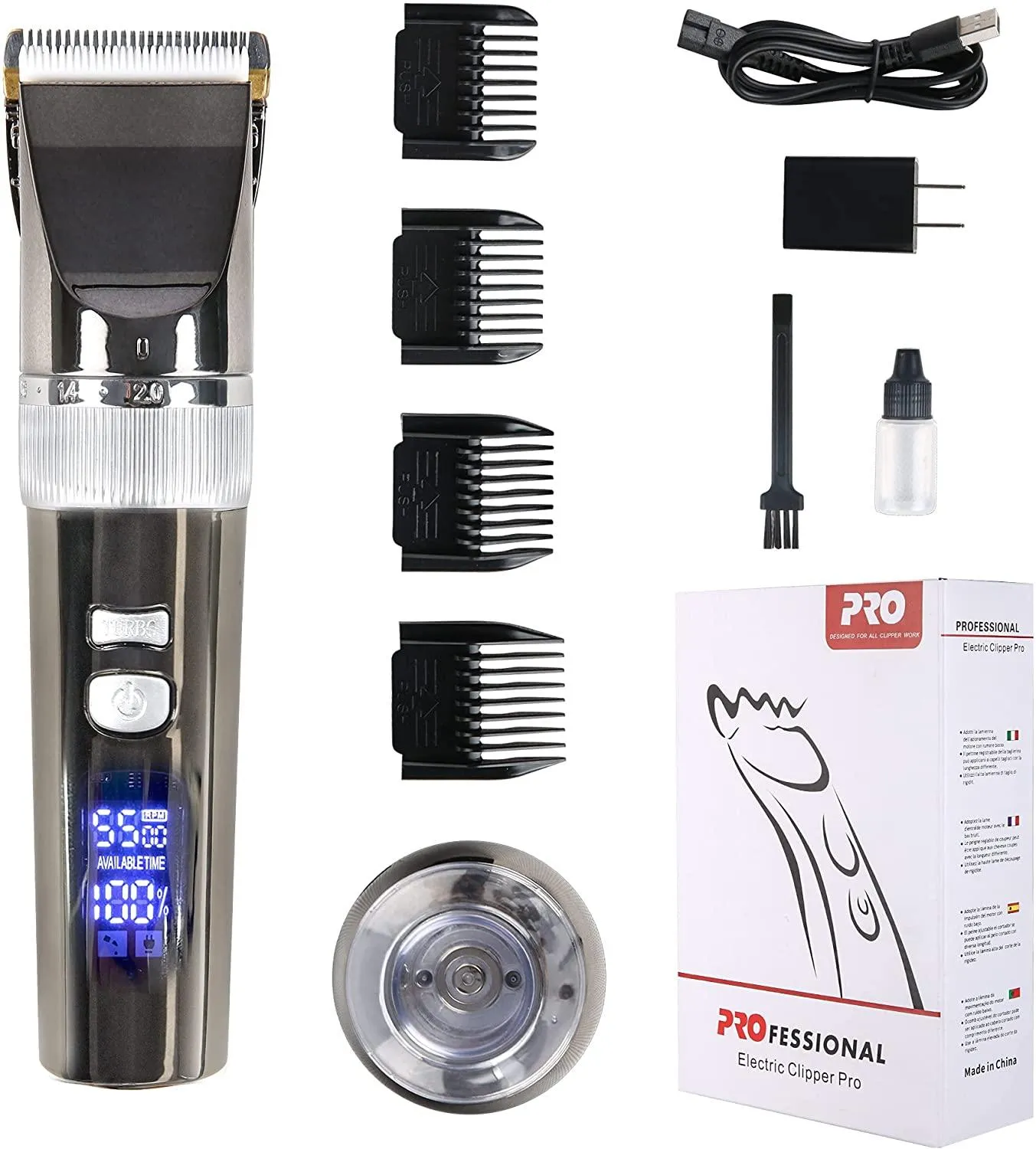 Electric Cordless Rechargeable Hair Clipper Kit for Men with Charging Base for Barbers 4 Guide Combs & 5 Speeds