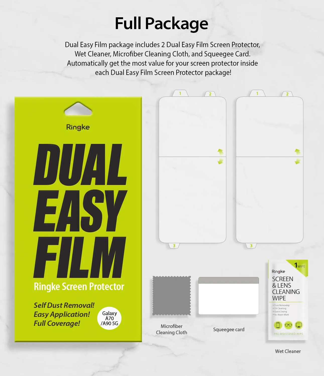 Galaxy A70 / A90 Screen Protector Film | DUAL EASY FULL - 2 Pack