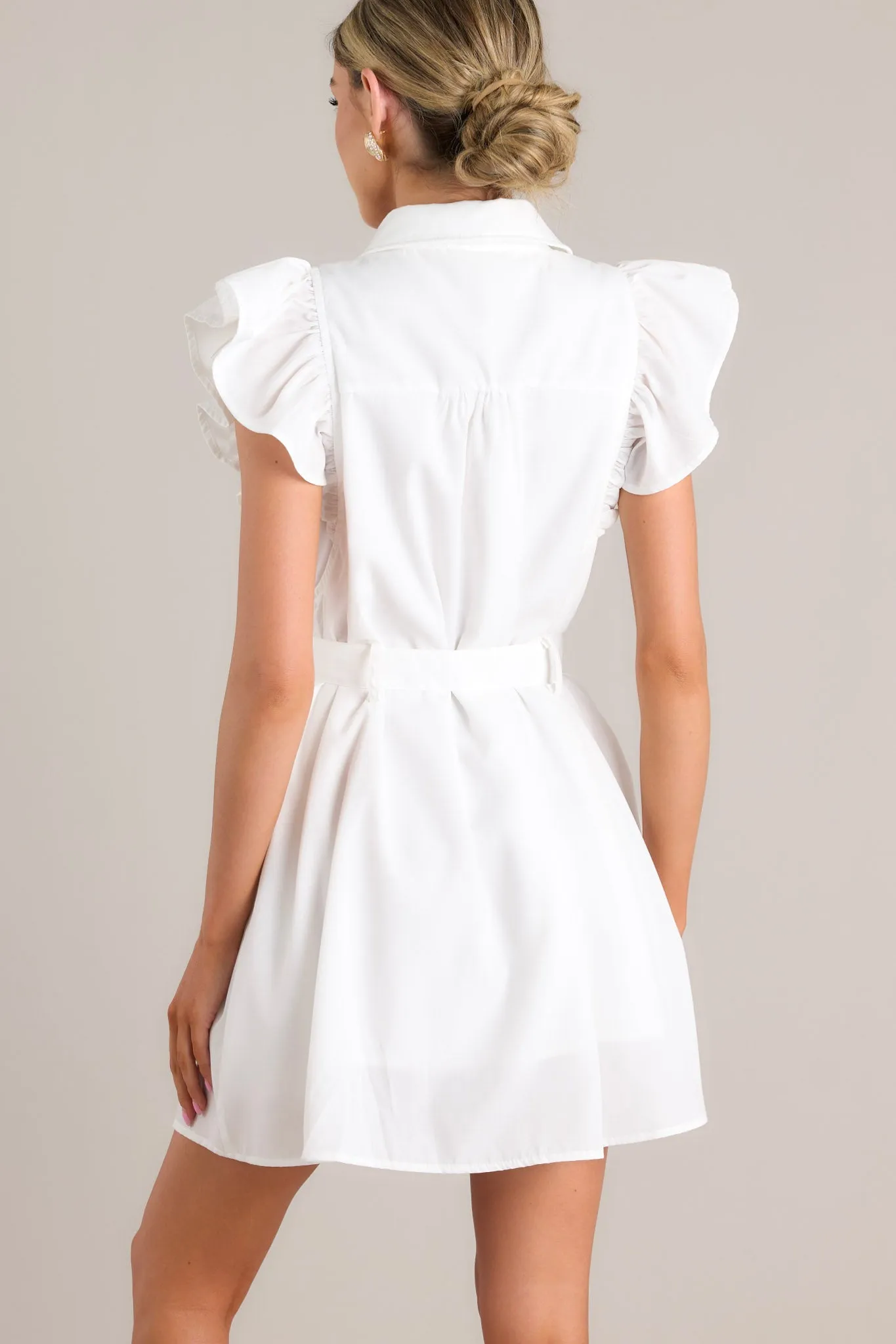 Glimpse Of Me White Belted Button Front Mini Dress