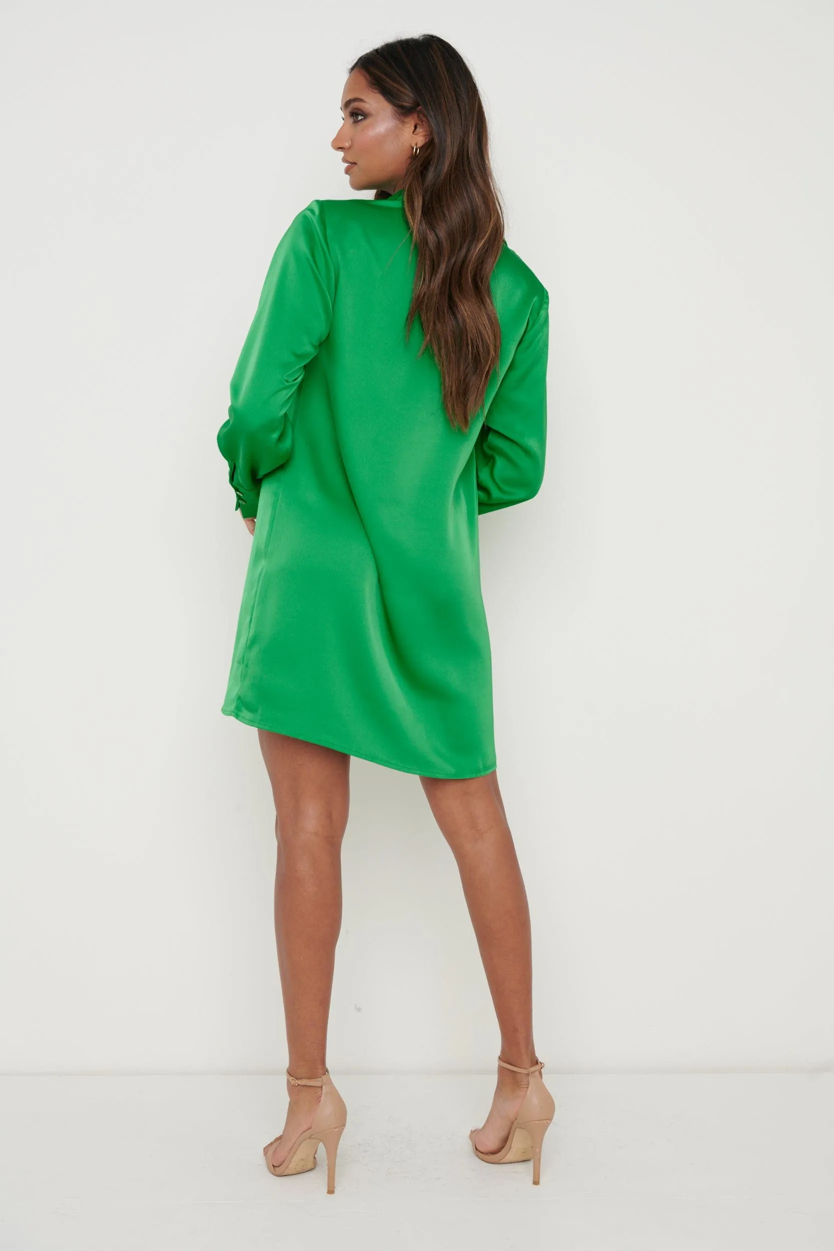 Kenzie Oversized Recycled Satin Shirt Dress - Bright Green