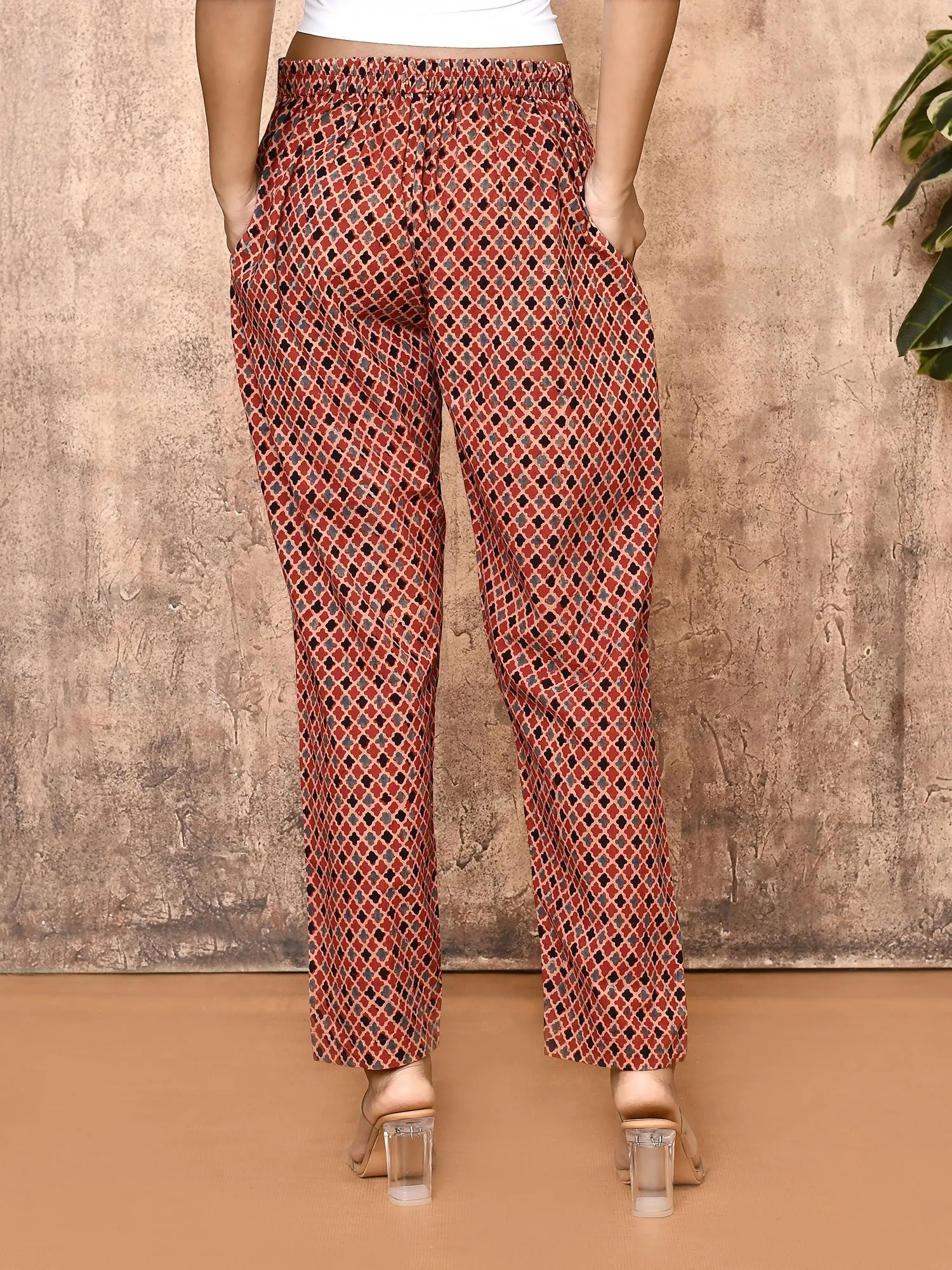 Kriti Red Ajrakh Cotton Hand Printed Pant