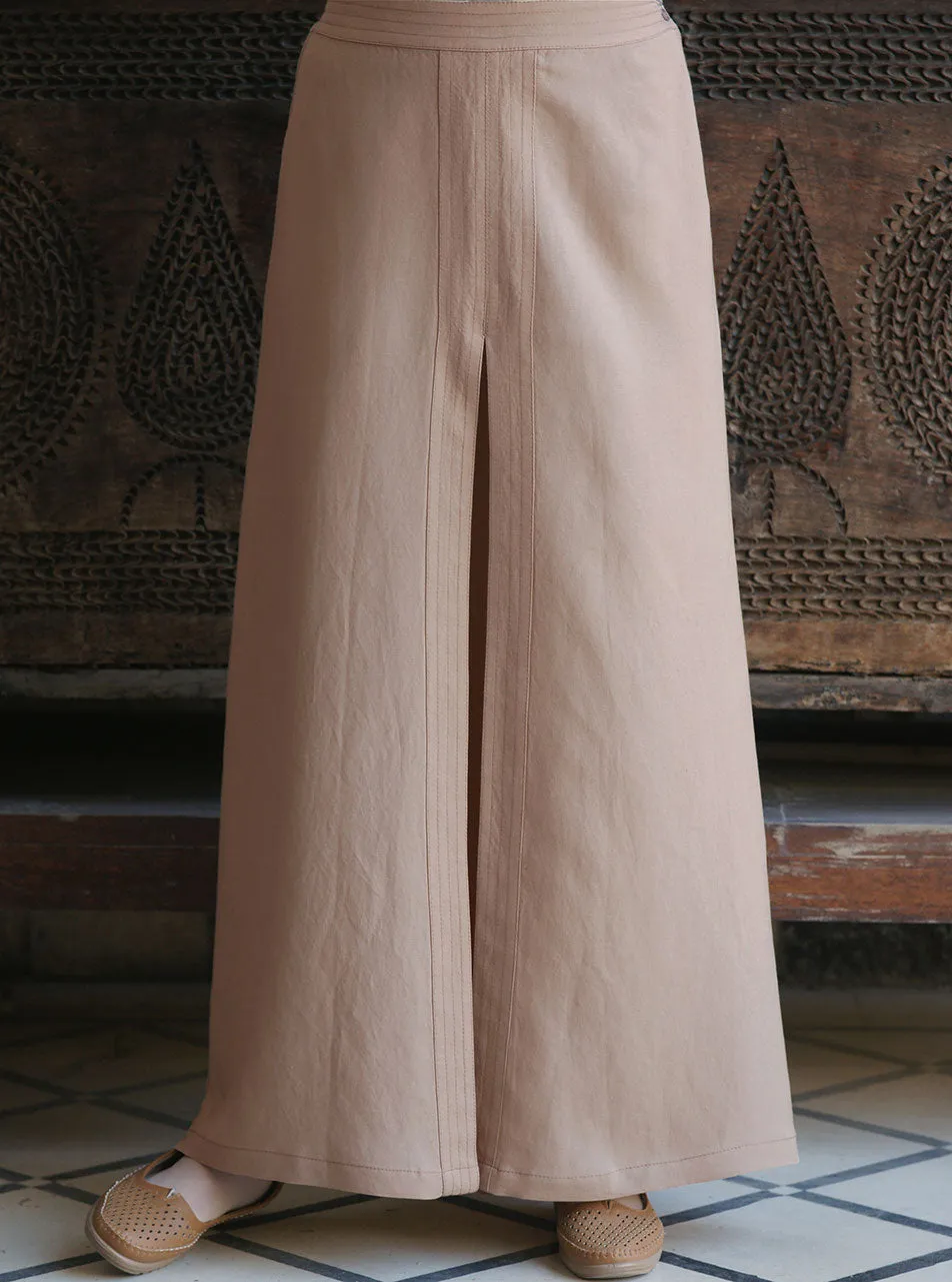 Linen Topstitched Pleat Maxi Skirt