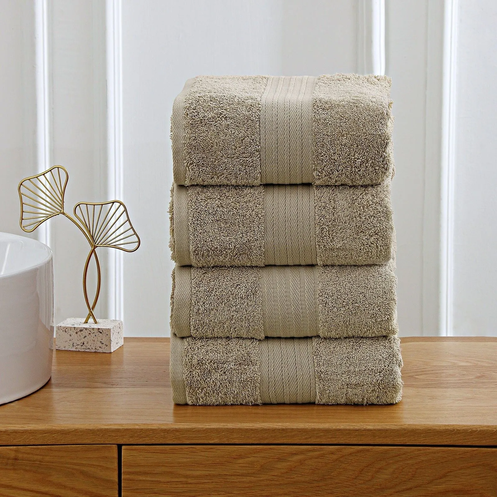 Linenland 4 Piece Cotton Bath Towels Set - Sandstone