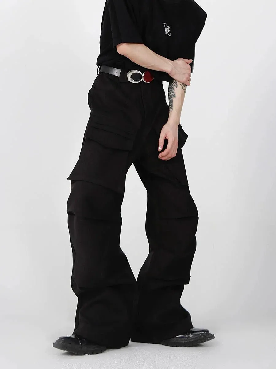 Loose Straight Cargo Pants with Multi Large Pockets and Pleated