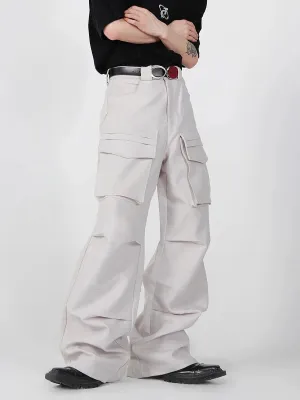 Loose Straight Cargo Pants with Multi Large Pockets and Pleated