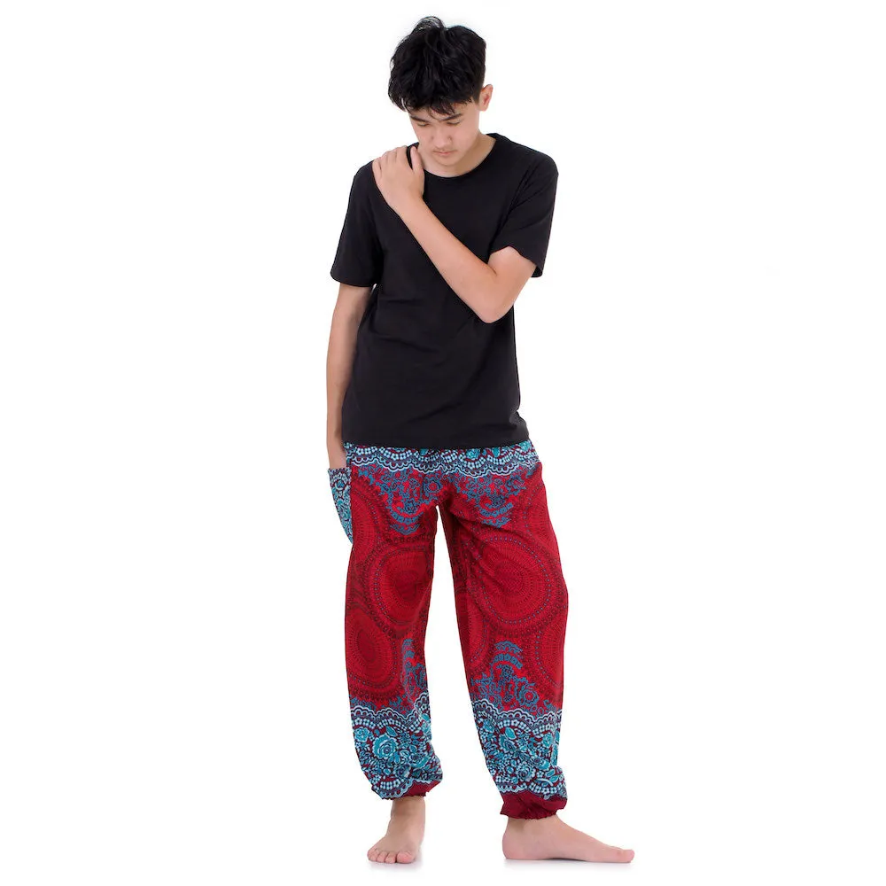 Men's Mandala Harem Pants Red Ruby Cosmos