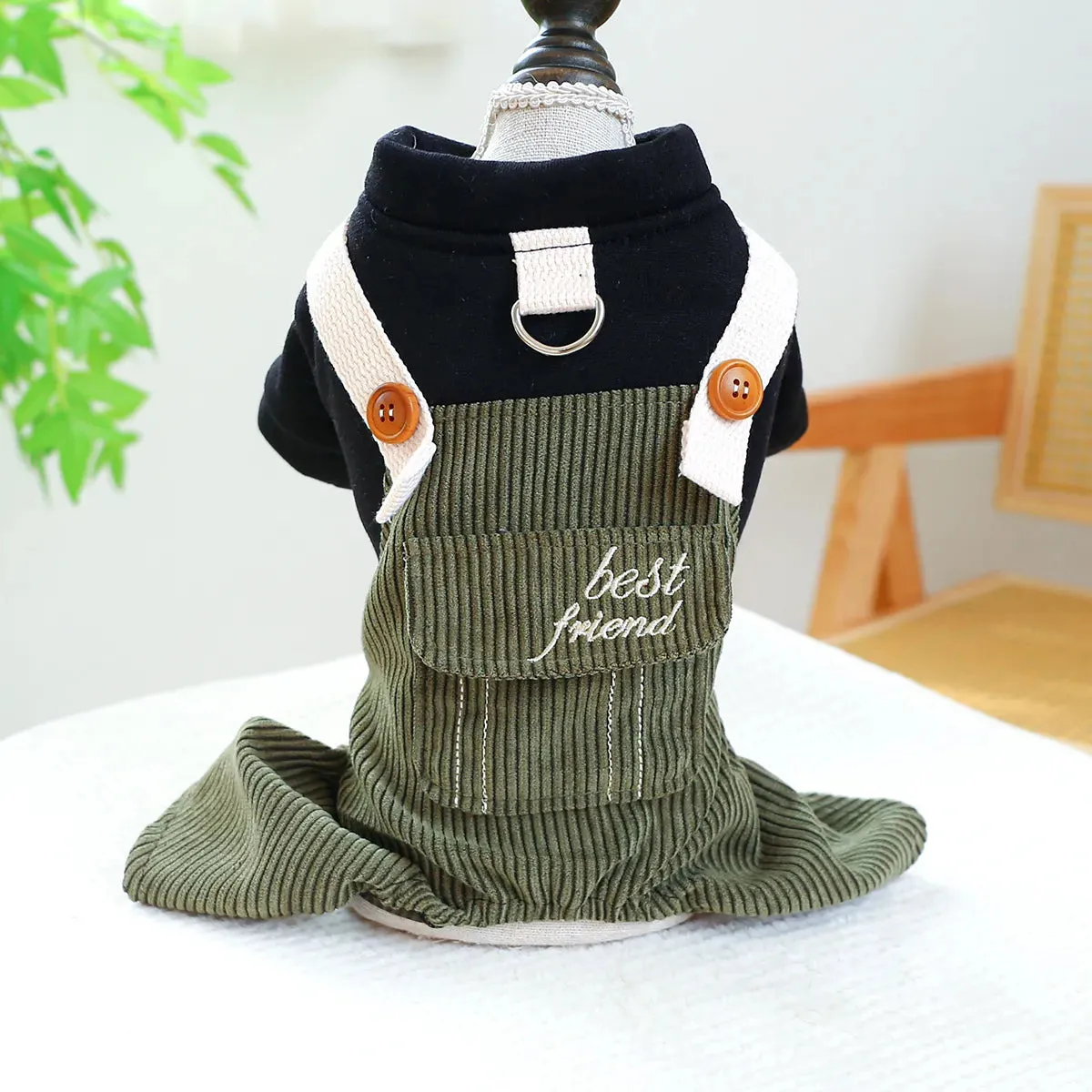 Military Chic: Army Green Best Friend Four-Legged Strap Pants for Dogs - Stylish Spring and Autumn Pet Attire