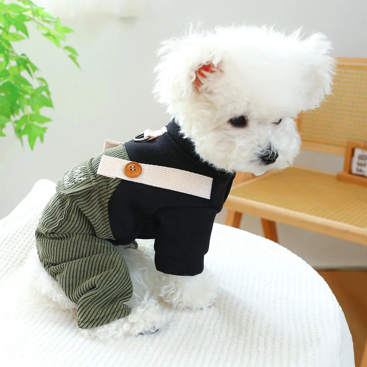 Military Chic: Army Green Best Friend Four-Legged Strap Pants for Dogs - Stylish Spring and Autumn Pet Attire