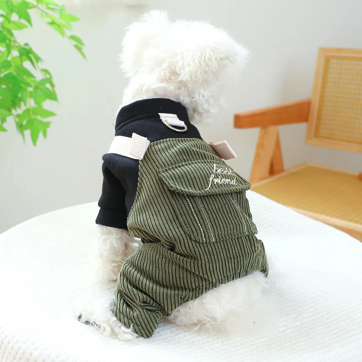 Military Chic: Army Green Best Friend Four-Legged Strap Pants for Dogs - Stylish Spring and Autumn Pet Attire