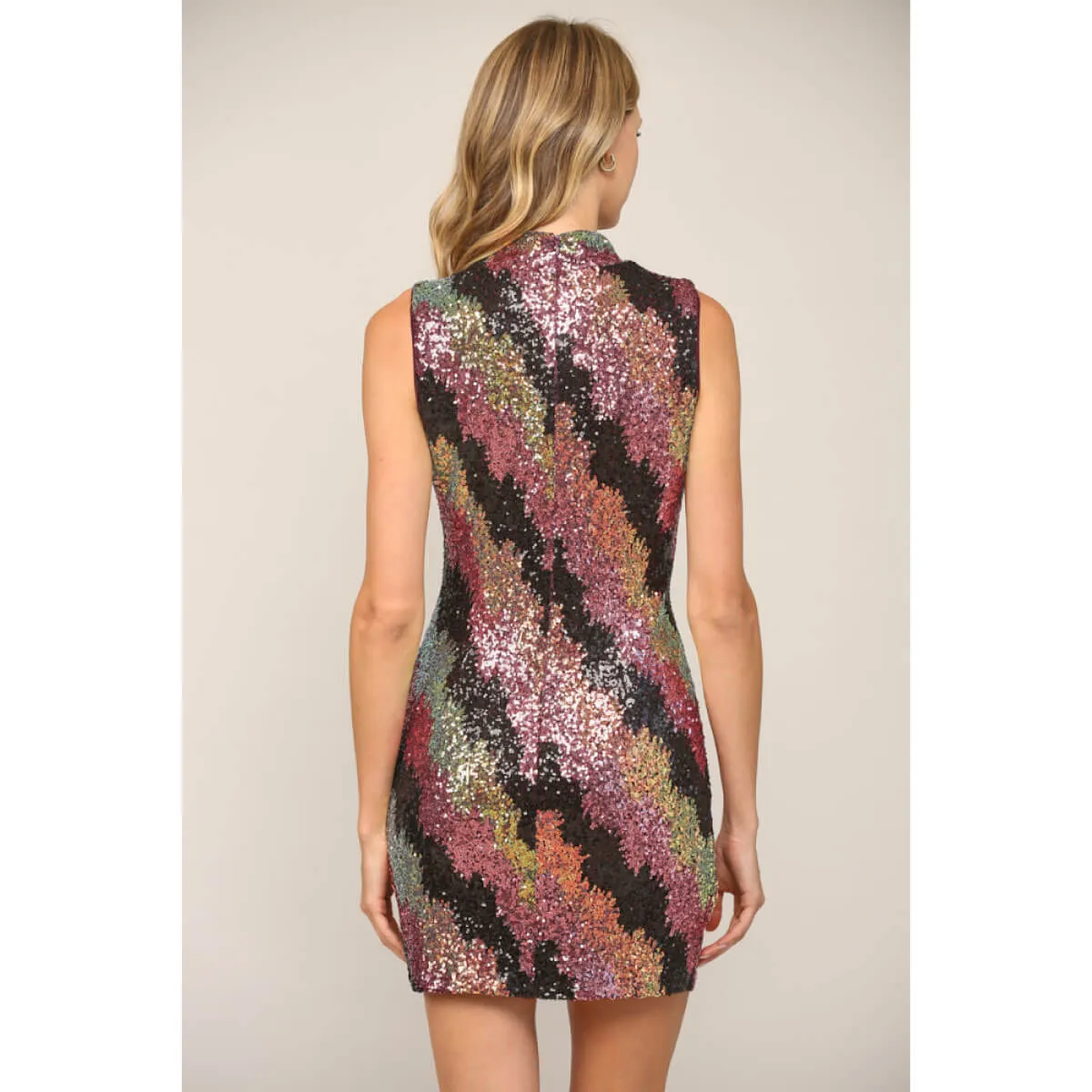 Mock Neck Sleeveless Sequin Dress