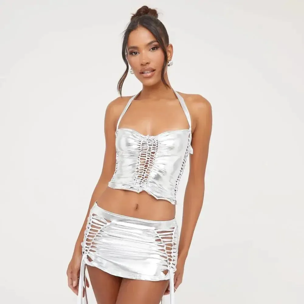 Nightclub Halter Dress Two Piece Set