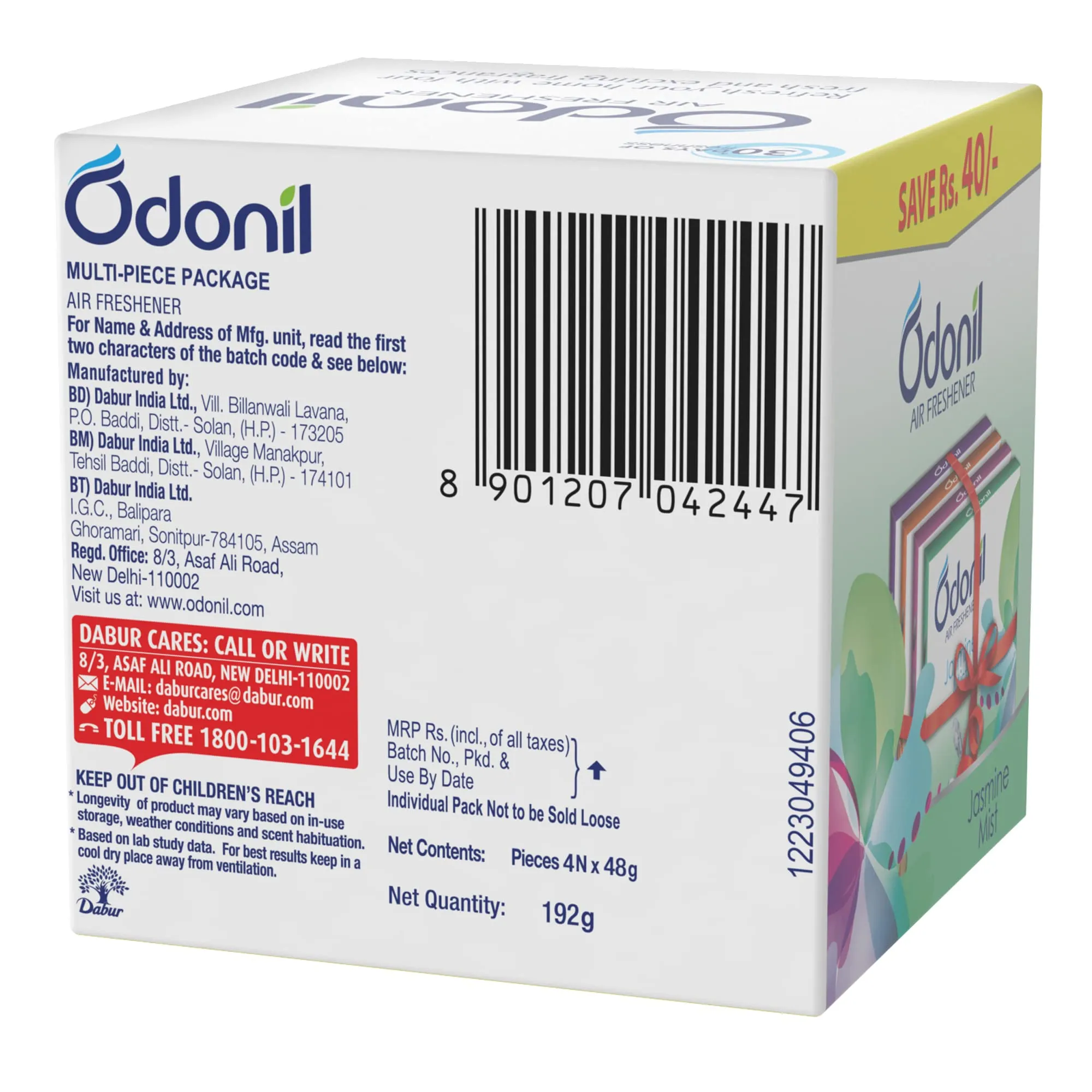 Odonil Bathroom Air Freshener Blocks Mixed Fragrances - 192g (48g, Pack of 4)