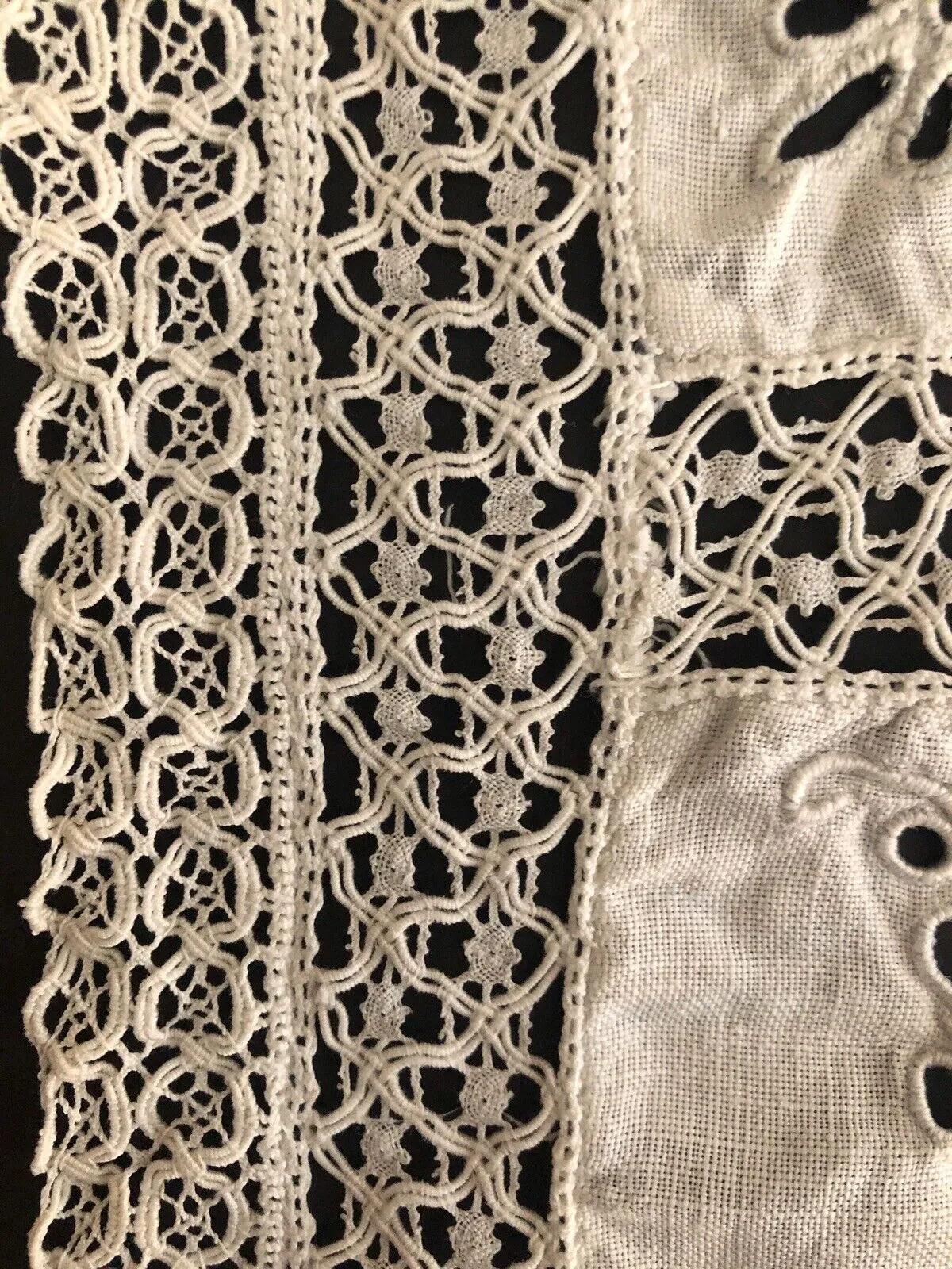 Pair of antique French LINEN napkins DOILY mats FILET LACE c1930