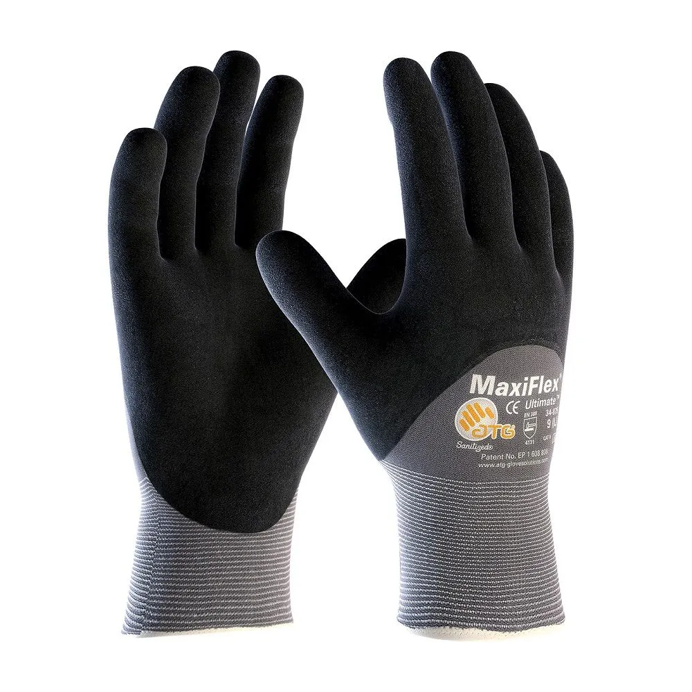 PIP ATG 34-875V MaxiFlex Ultimate Touchscreen Compatible Seamless Knit Glove with Nitrile MicroFoam, Vend Ready, Gray, 1 Pair