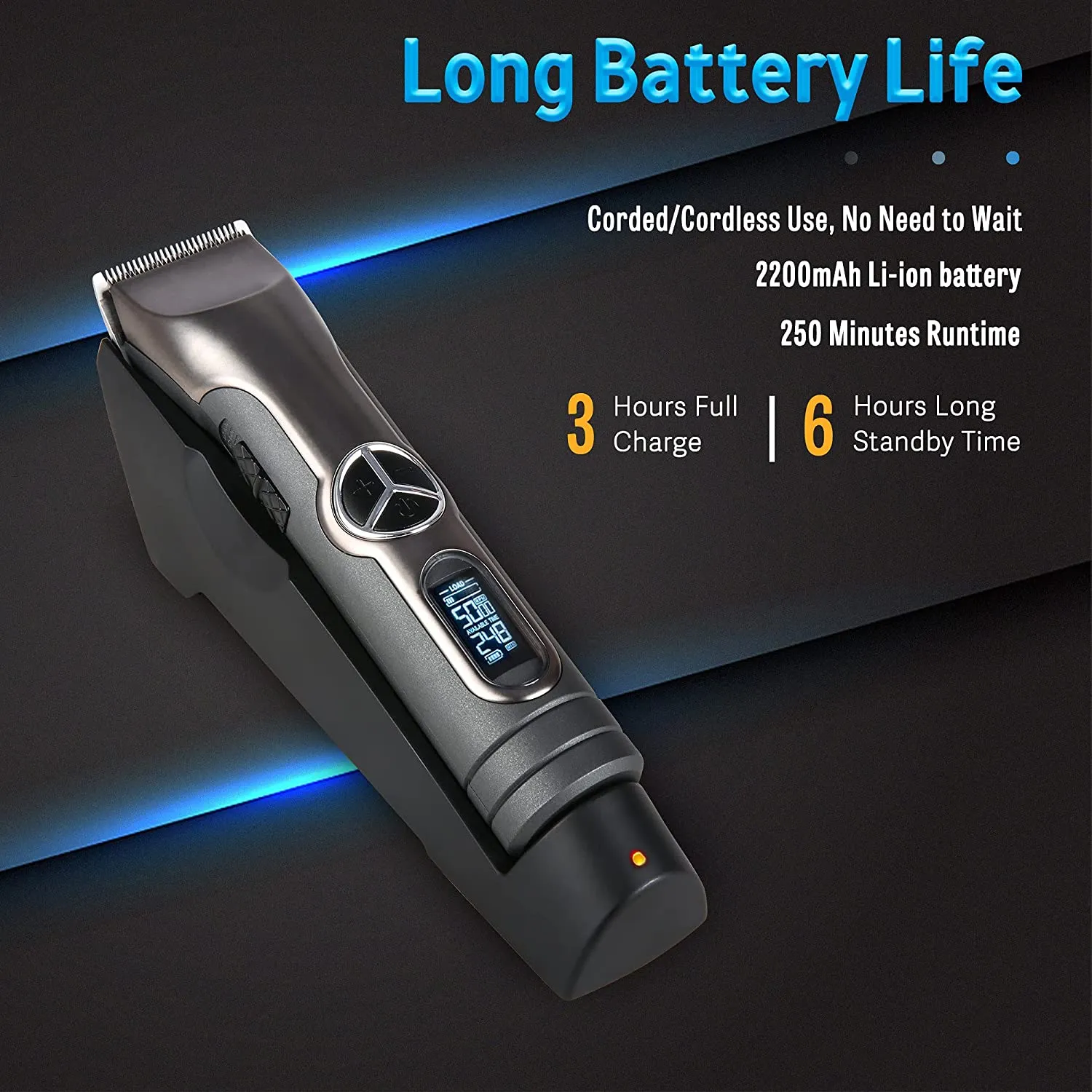 Professional Cordless Rechargeable Hair Clipper Kit for Men with Charging Base for Barbers 4 Guide Combs & 5 Speeds