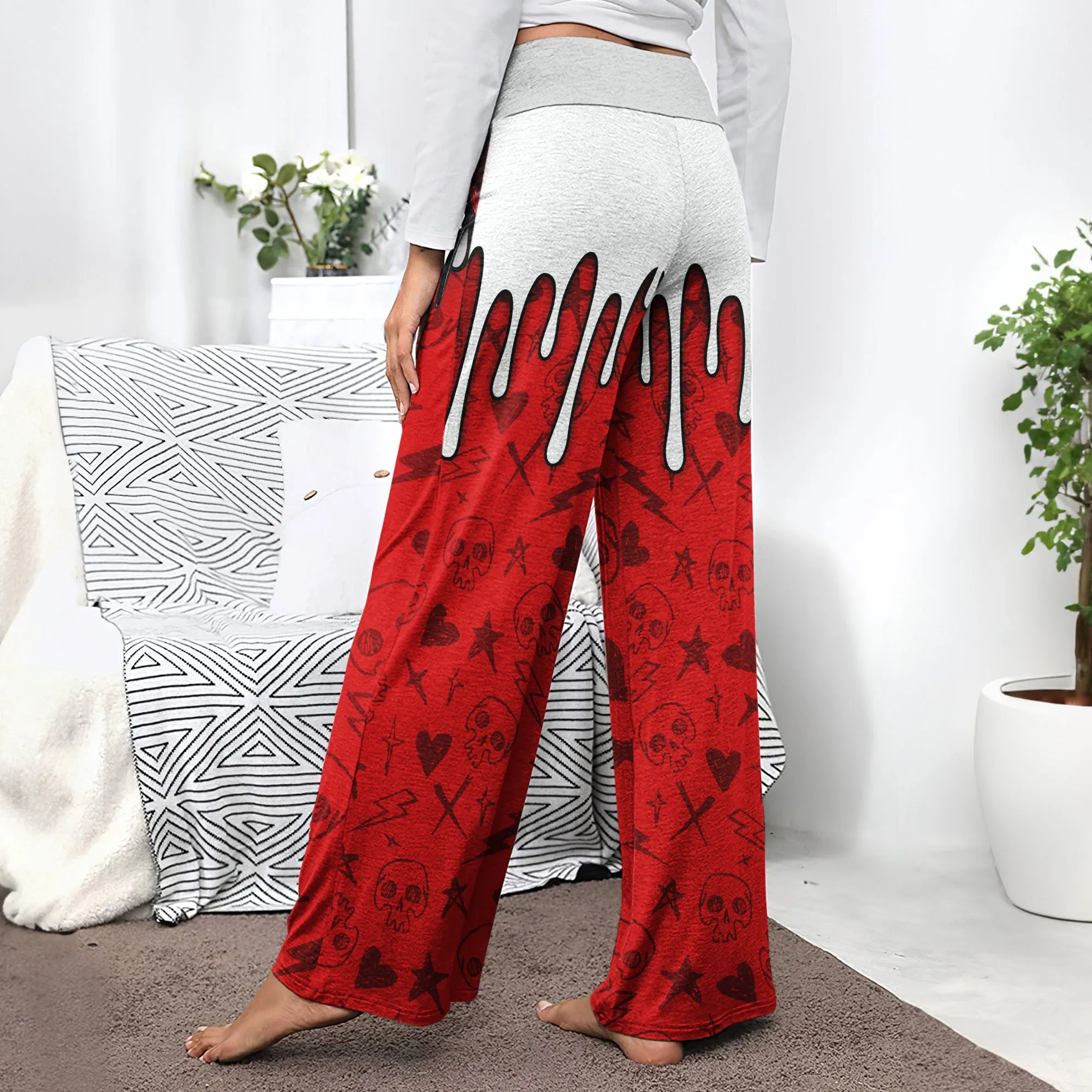 Red Skull Lip Melting Women's High-waisted Wide Leg Pants