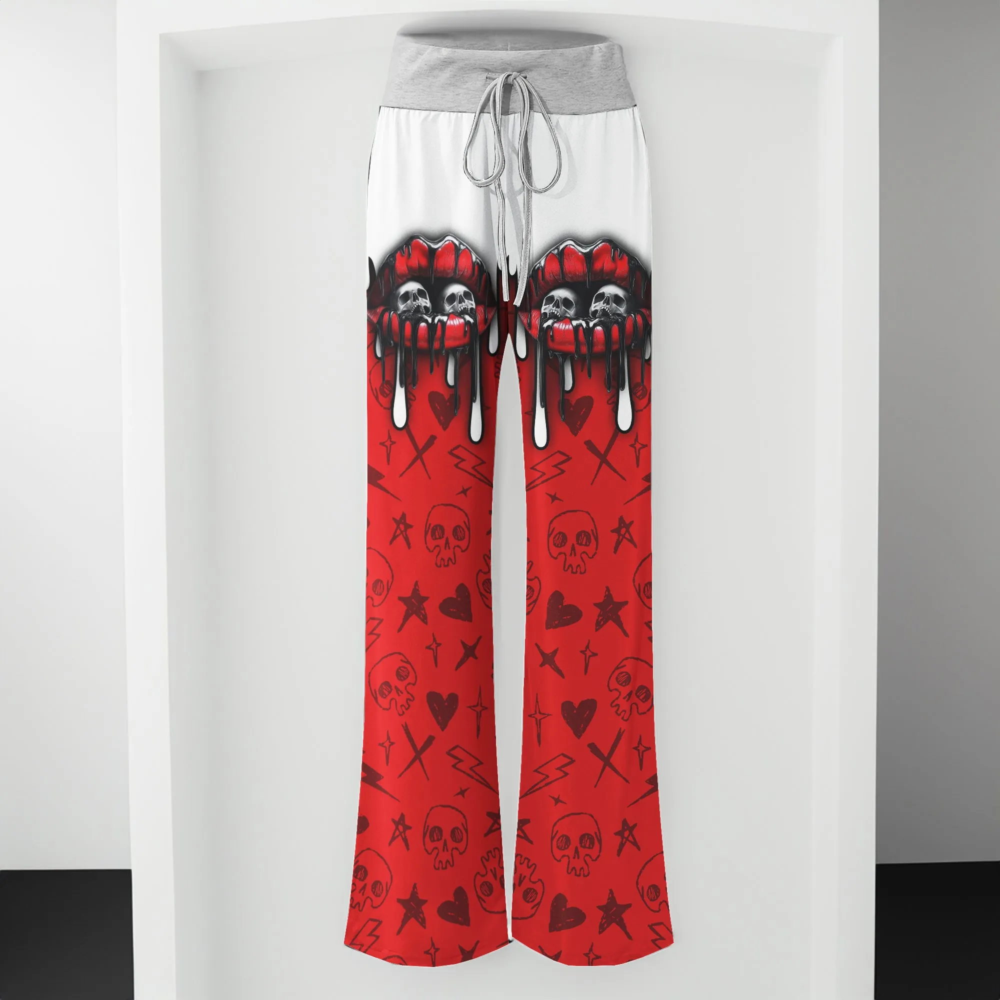 Red Skull Lip Melting Women's High-waisted Wide Leg Pants