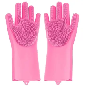 Reusable Silicone Cleaning Brush Scrubber Gloves (Multicolor)