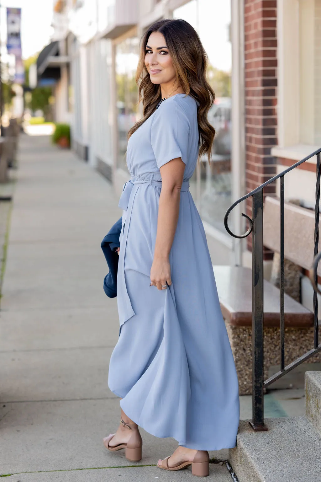 Short Sleeve Wrap Bottom Maxi Dress