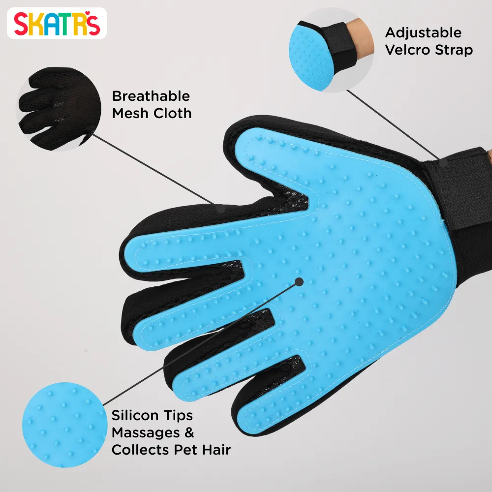 Skatrs Mess Free Deshedding Grooming Gloves for Dogs and Cats (Light Blue)