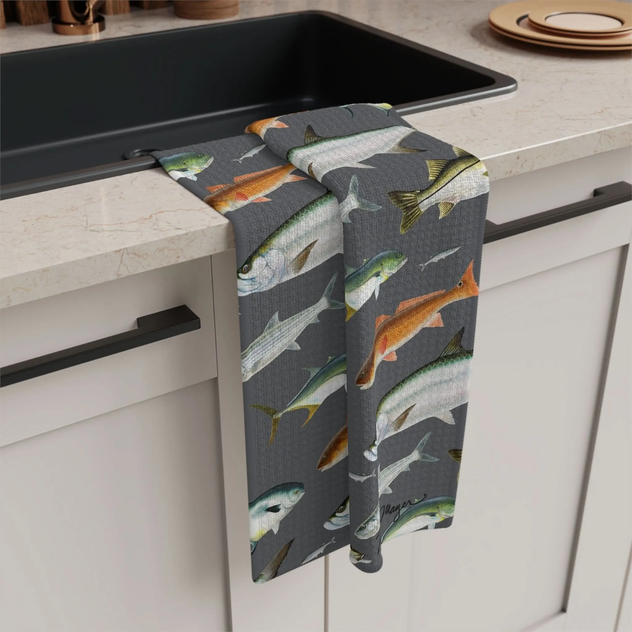 Southern Flats Fish Grey Soft Kitchen Towel